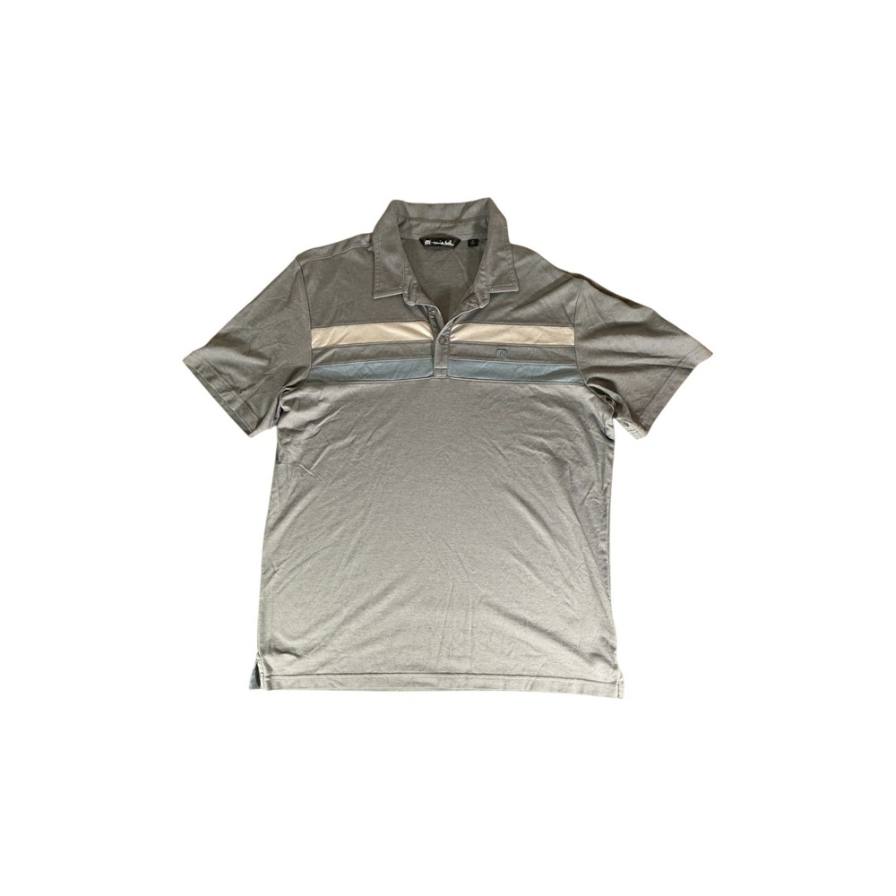 Travis Mathew Shirt Adult Extra‎ Large Grey Striped Pima Polo Golf Mens